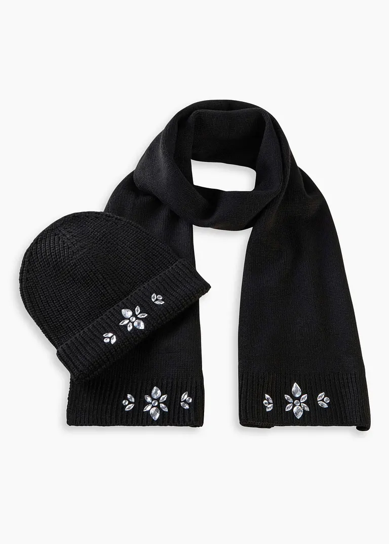 Bonprix Verspieltes Strickset Mit Schmucksteinen - Schwarz