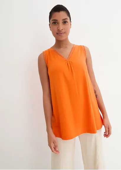 Bonprix Verspieltes Top Mit A-förmiger Passform Und Spitze - Orange