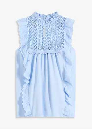 bonprix Verspieltes Top mit hochwertiger Lochstickerei - blau