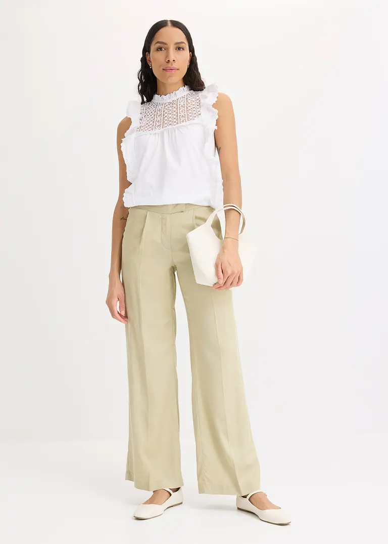 Bonprix Verspieltes Top Mit Hochwertiger Lochstickerei - Weiß