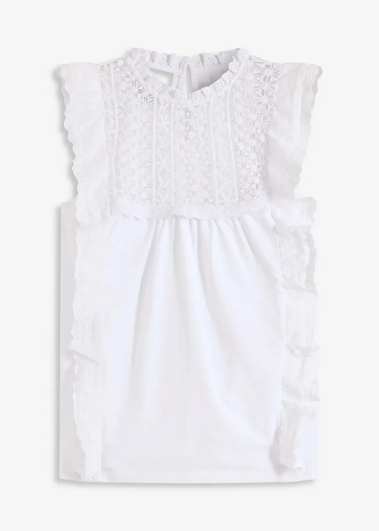 bonprix Verspieltes Top mit hochwertiger Lochstickerei - weiß