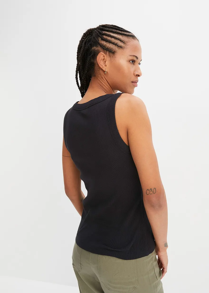 Bonprix Vielseitig Kombinierbar: Trendy Racer-Top - Schwarz