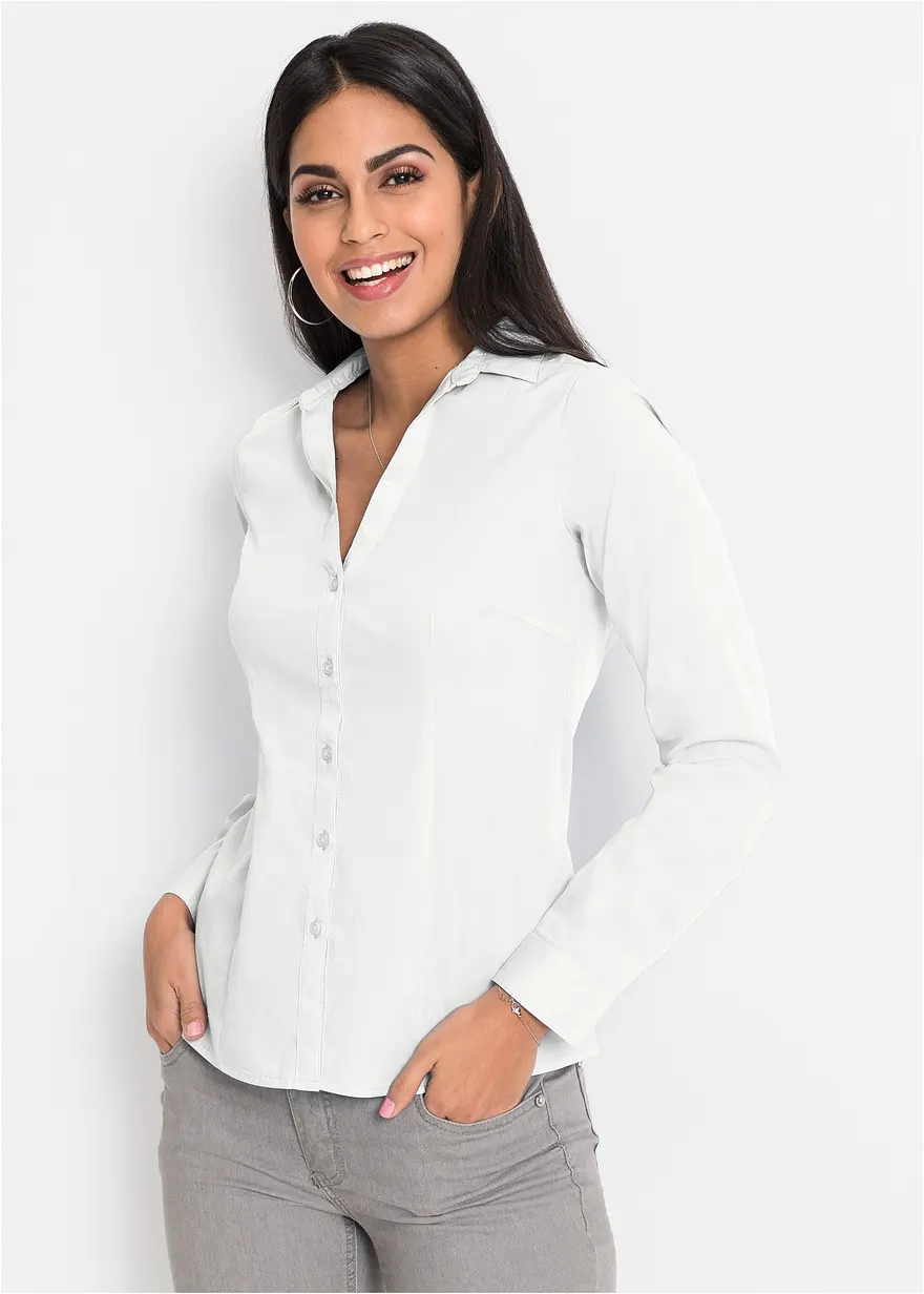 Bonprix Vielseitig Kombinierbare Stretch-Bluse Mit Langen Ärmeln. - Weiß