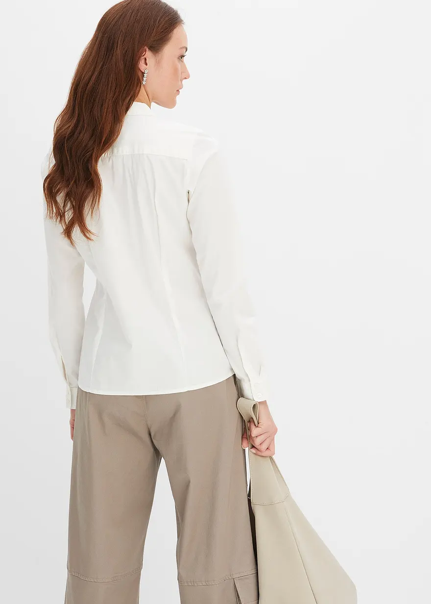 Bonprix Vielseitig Kombinierbare Stretch-Bluse Mit Langen Ärmeln. - Weiß