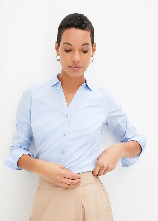Bonprix Vielseitig Kombinierbare Stretch-Bluse Mit Langen Ärmeln. - Blau
