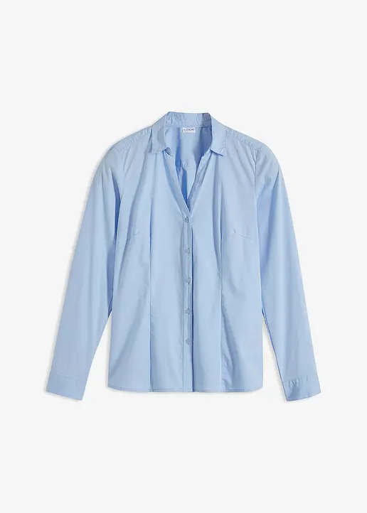 bonprix Vielseitig kombinierbare Stretch-Bluse mit langen Ärmeln. - blau