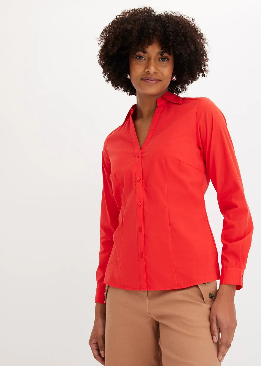 Bonprix Vielseitig Kombinierbare Stretch-Bluse Mit Langen Ärmeln. - Rot