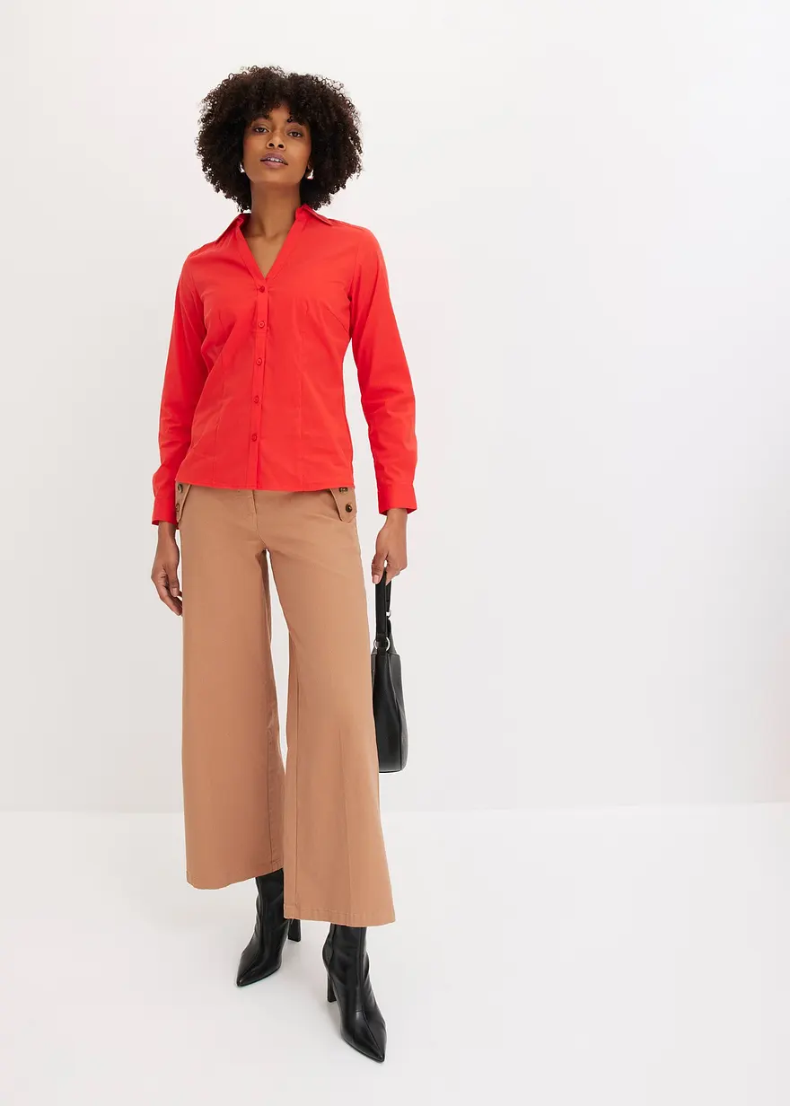 Bonprix Vielseitig Kombinierbare Stretch-Bluse Mit Langen Ärmeln. - Rot
