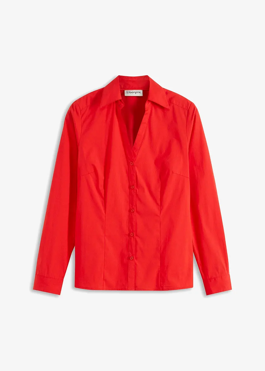 bonprix Vielseitig kombinierbare Stretch-Bluse mit langen Ärmeln. - rot