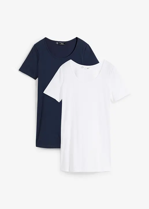 bonprix Vielseitig kombinierbares Basic-Long T-Shirt im 2er-Pack - Damen