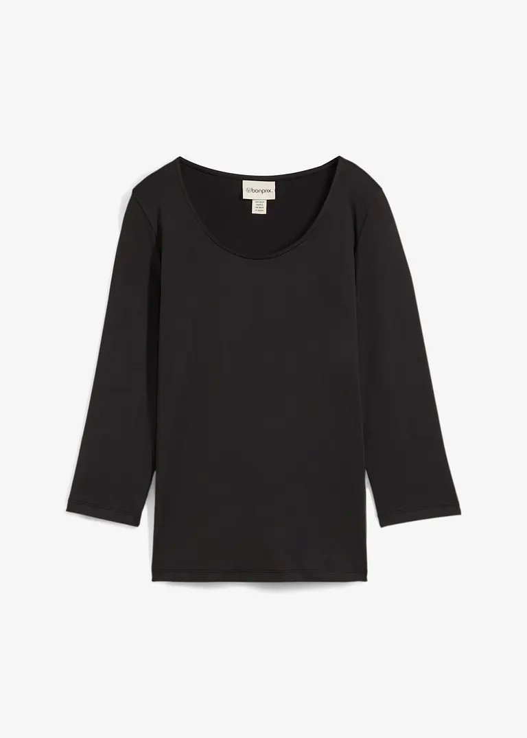 bonprix Vielseitig kombinierbares Langarmshirt mit rundem Hals - schwarz