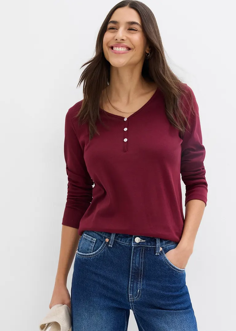 Bonprix Vielseitig Kombinierbares Langarmshirt - Rot - Damen