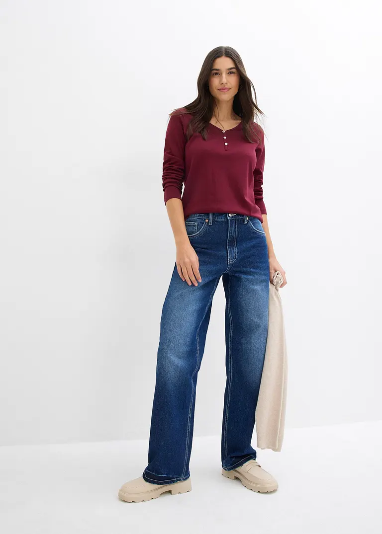 Bonprix Vielseitig Kombinierbares Langarmshirt - Rot - Damen