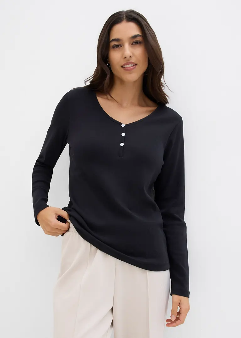 Bonprix Vielseitig Kombinierbares Langarmshirt - Schwarz