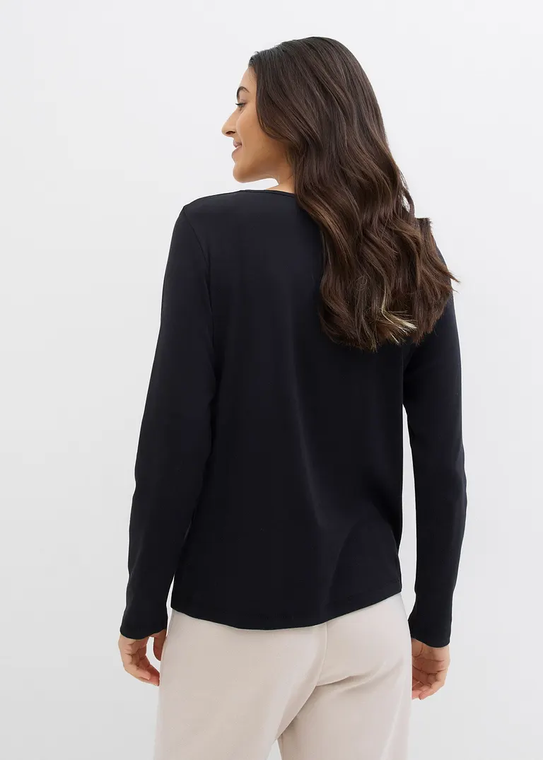 Bonprix Vielseitig Kombinierbares Langarmshirt - Schwarz
