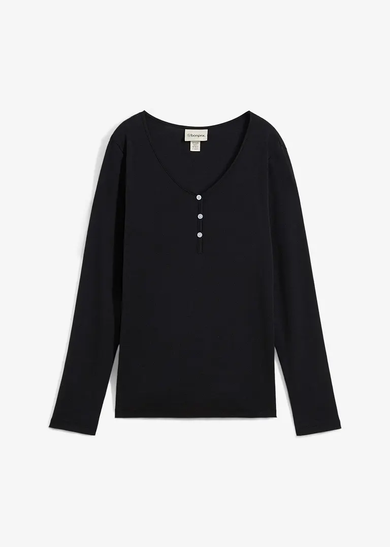 bonprix Vielseitig kombinierbares Langarmshirt - schwarz
