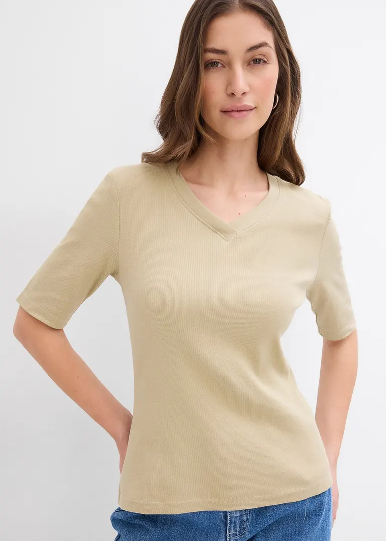 Bonprix Vielseitig Kombinierbares Rippshirt Mit V-Ausschnitt