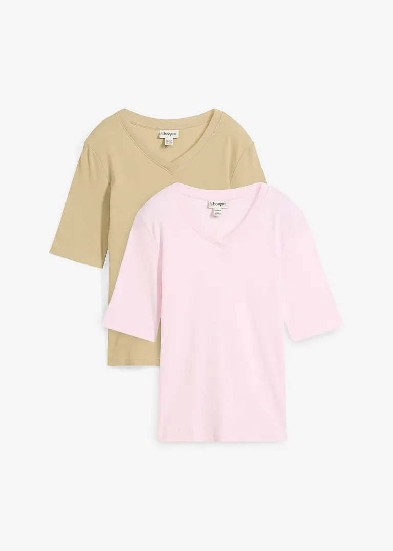 bonprix Vielseitig kombinierbares Rippshirt mit V-Ausschnitt