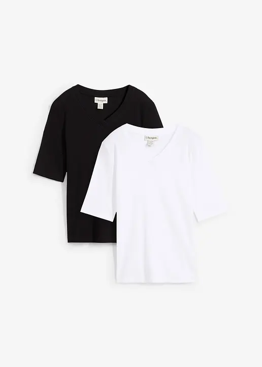 bonprix Vielseitig kombinierbares Rippshirt mit V-Ausschnitt