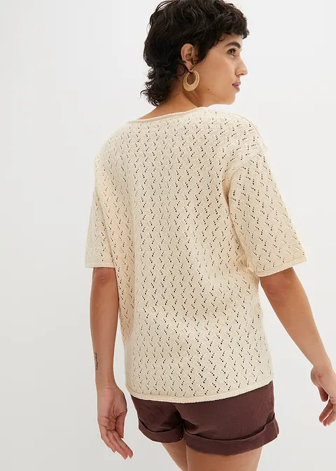 Bonprix Vielseitig Kombinierbares Strick-Shirt Mit Leinen - Beige - Damen