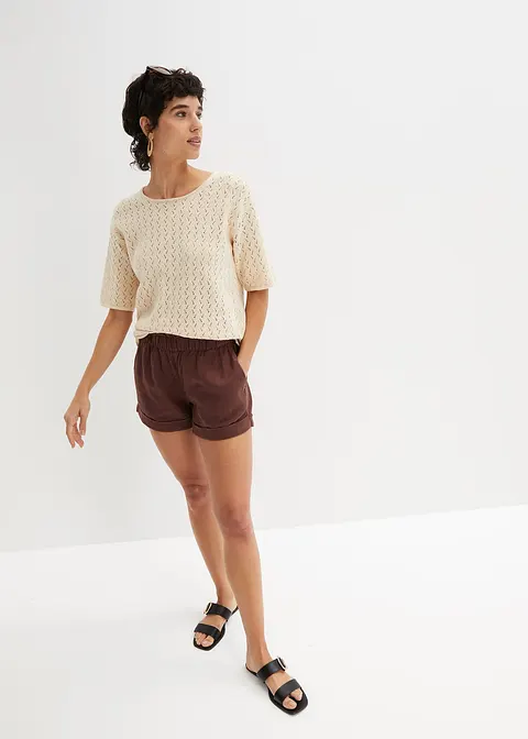 Bonprix Vielseitig Kombinierbares Strick-Shirt Mit Leinen - Beige - Damen