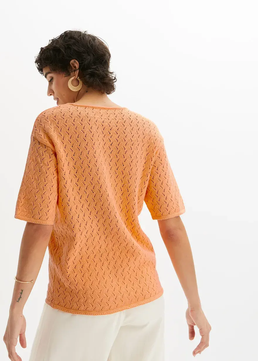Bonprix Vielseitig Kombinierbares Strick-Shirt Mit Leinen - Orange