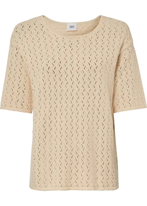 bonprix Vielseitig kombinierbares Strick-Shirt mit Leinen - beige - Damen