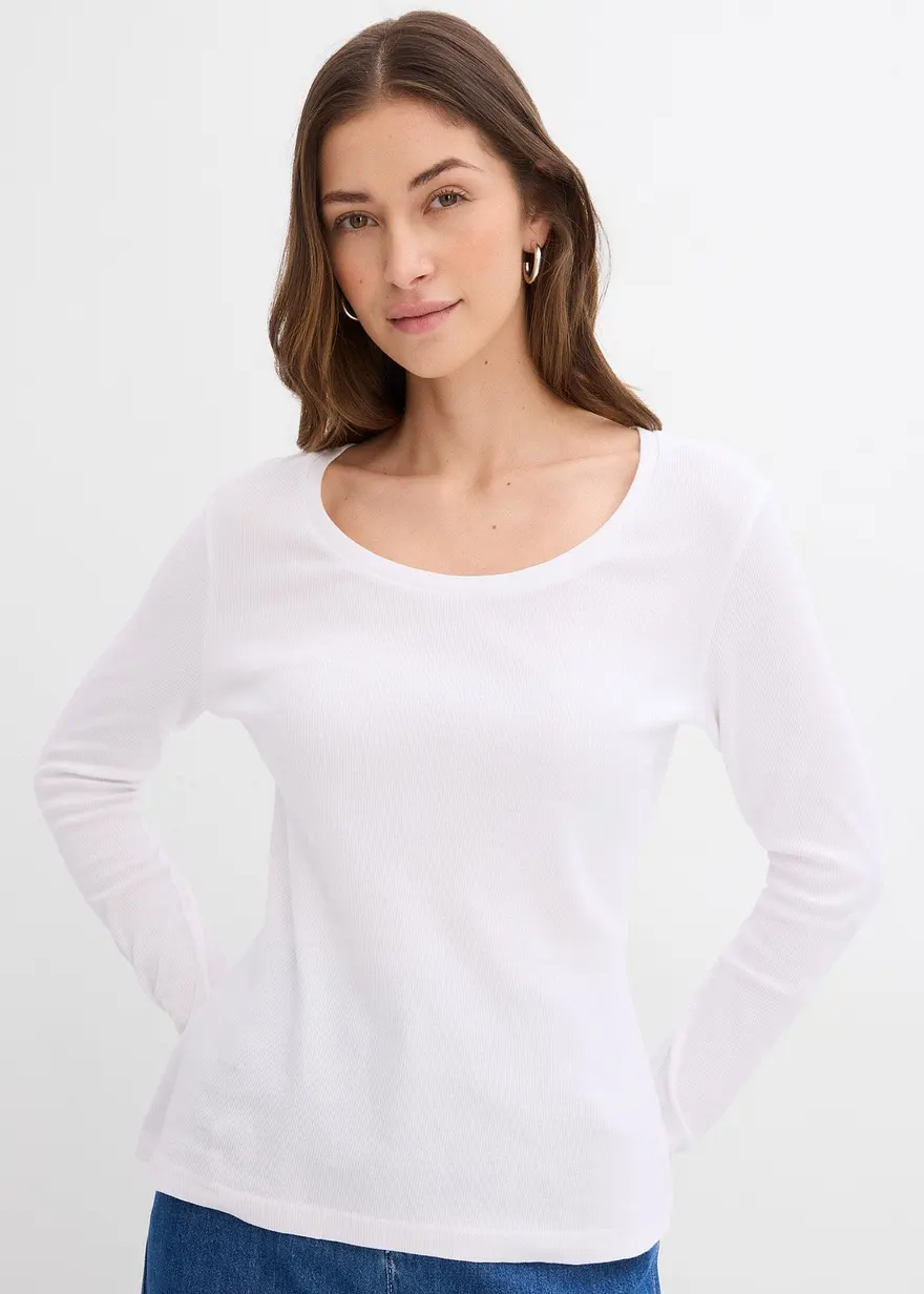 Bonprix Vielseitig Kombinierbares V-Rippshirt Mit Bio-Baumwolle (2er Pack)