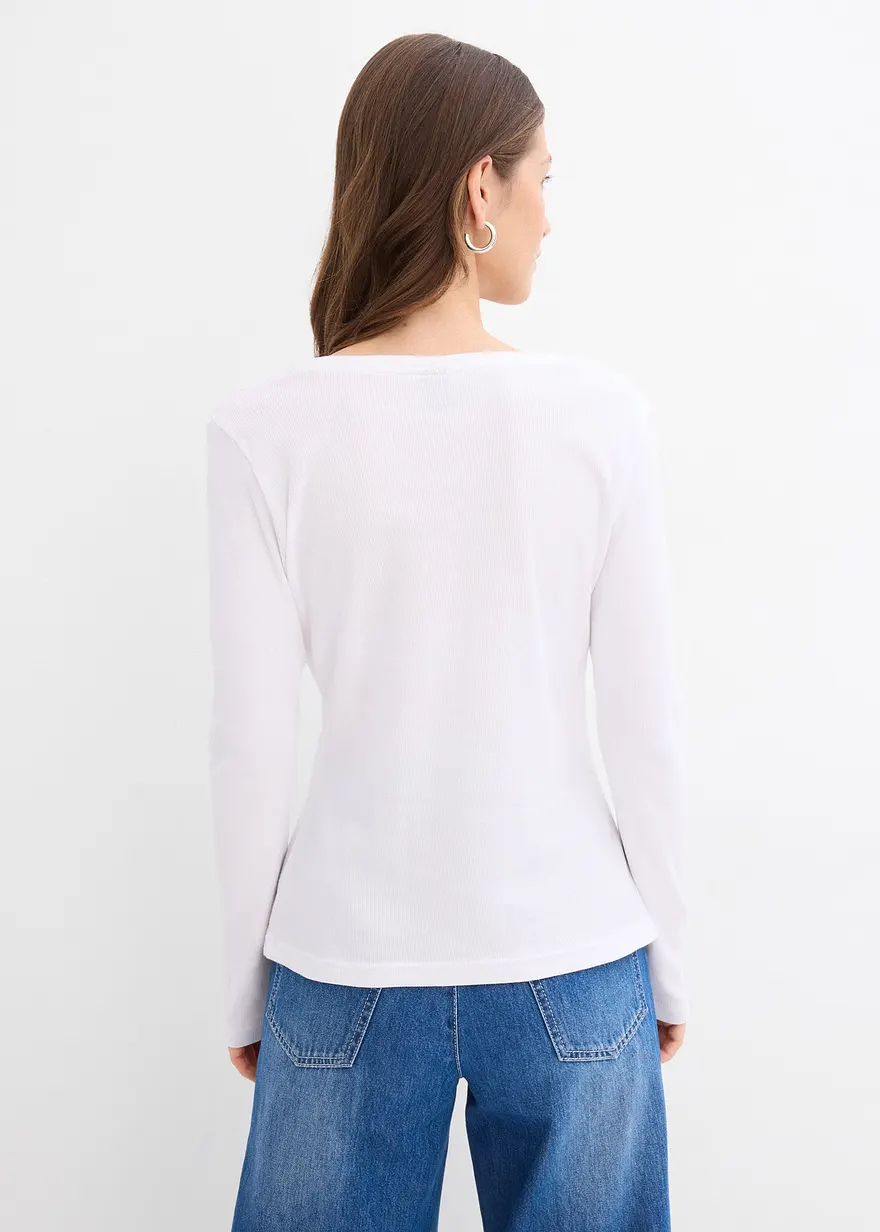 Bonprix Vielseitig Kombinierbares V-Rippshirt Mit Bio-Baumwolle (2er Pack)