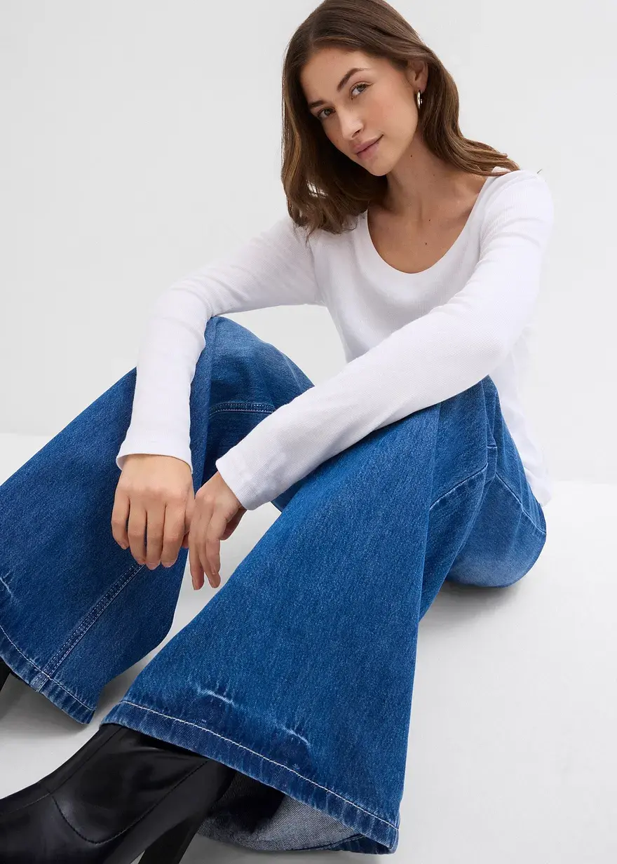 Bonprix Vielseitig Kombinierbares V-Rippshirt Mit Bio-Baumwolle (2er Pack)