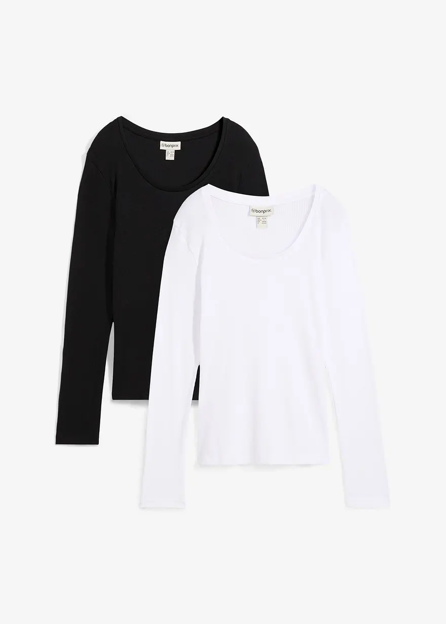 bonprix Vielseitig kombinierbares V-Rippshirt mit Bio-Baumwolle (2er Pack)