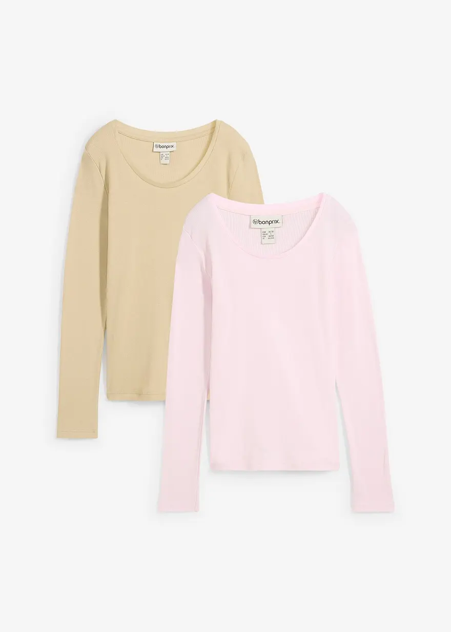 bonprix Vielseitig kombinierbares V-Rippshirt mit Bio-Baumwolle (2er Pack)