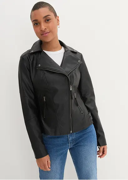 Bonprix Vielseitige Lederimitatjacke Im Bikerlook Mit Schnallen Im Hüftbereich