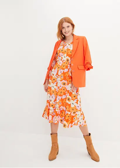 Bonprix Viskose- Webkleid Mit Taschen Und V-Ausschnitt - Orange