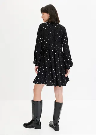 Bonprix Volants-Kleid Mit Bindeband Am Ausschnitt - Schwarz