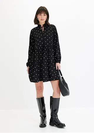 Bonprix Volants-Kleid Mit Bindeband Am Ausschnitt - Schwarz