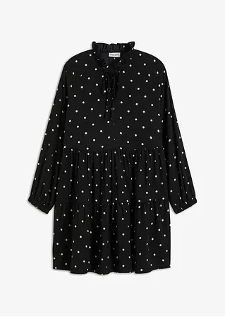 bonprix Volants-Kleid mit Bindeband am Ausschnitt - schwarz