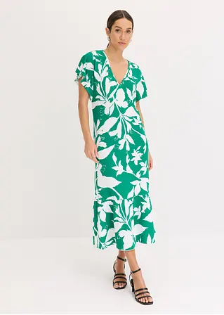 Bonprix Volantskleid Mit Floralem Druck Und V-Ausschnitt - Grün