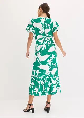 Bonprix Volantskleid Mit Floralem Druck Und V-Ausschnitt - Grün