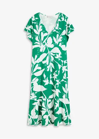 bonprix Volantskleid mit floralem Druck und V-Ausschnitt - grün