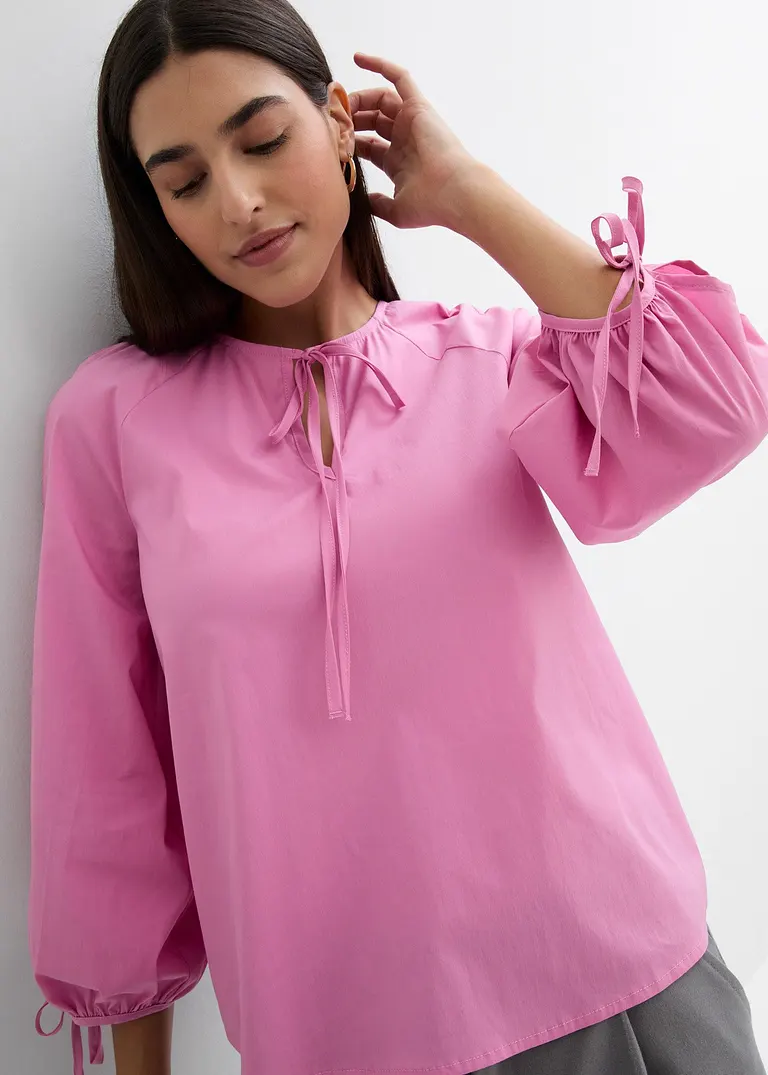 Bonprix Volumenbluse Mit Feinen Bindebändern Am Ausschnitt Und Ärmeln