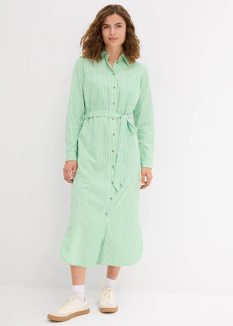 Bonprix Wadenlanges Hemdblusenkleid Aus Einem Luftigen Baumwollstoff