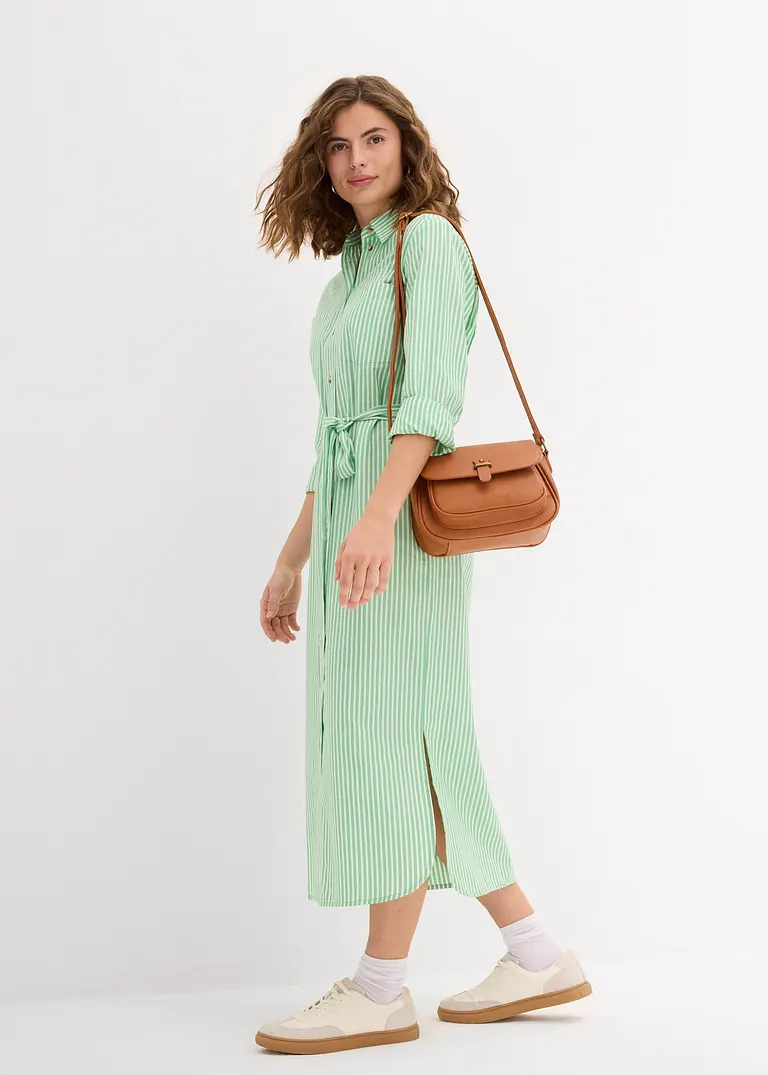 Bonprix Wadenlanges Hemdblusenkleid Aus Einem Luftigen Baumwollstoff