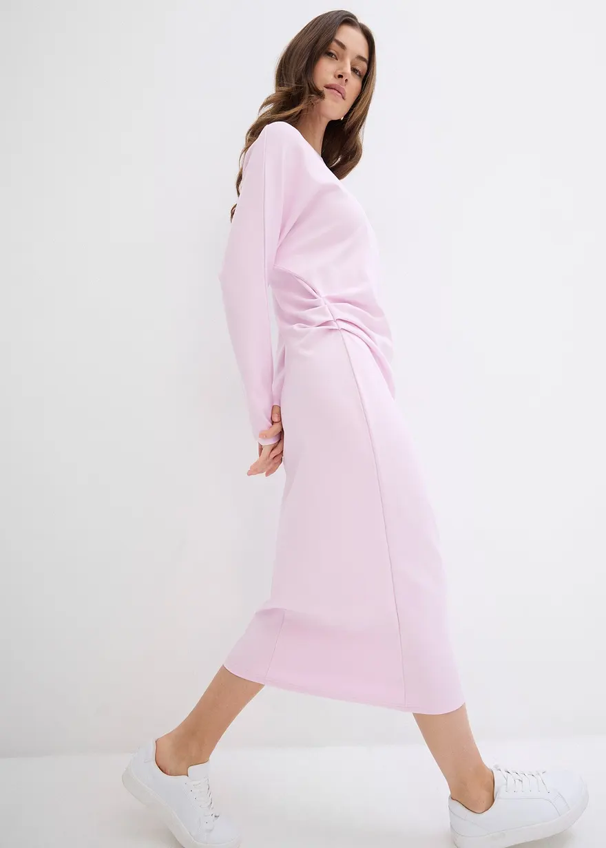 Bonprix Wadenlanges Kleid Mit Faltendetails An Der Taille - Lila - Damen