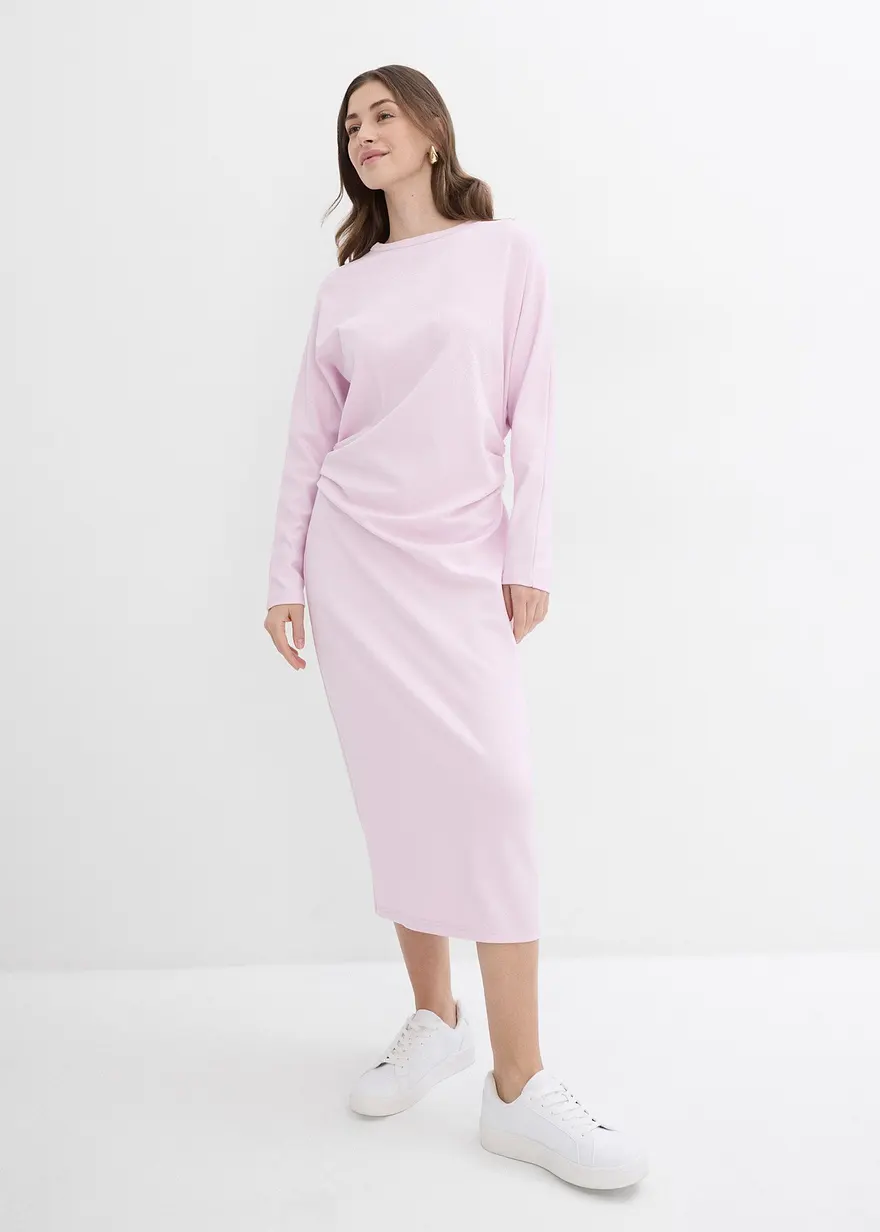 Bonprix Wadenlanges Kleid Mit Faltendetails An Der Taille - Lila - Damen