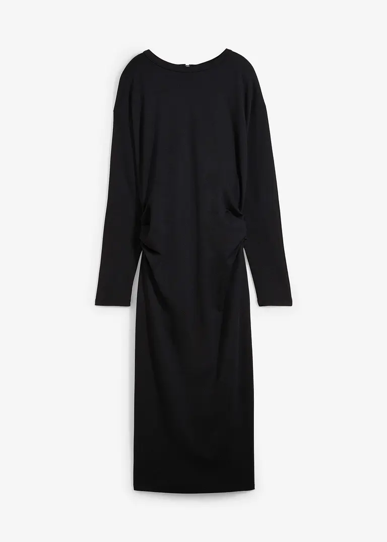 bonprix Wadenlanges Kleid mit Faltendetails an der Taille - schwarz