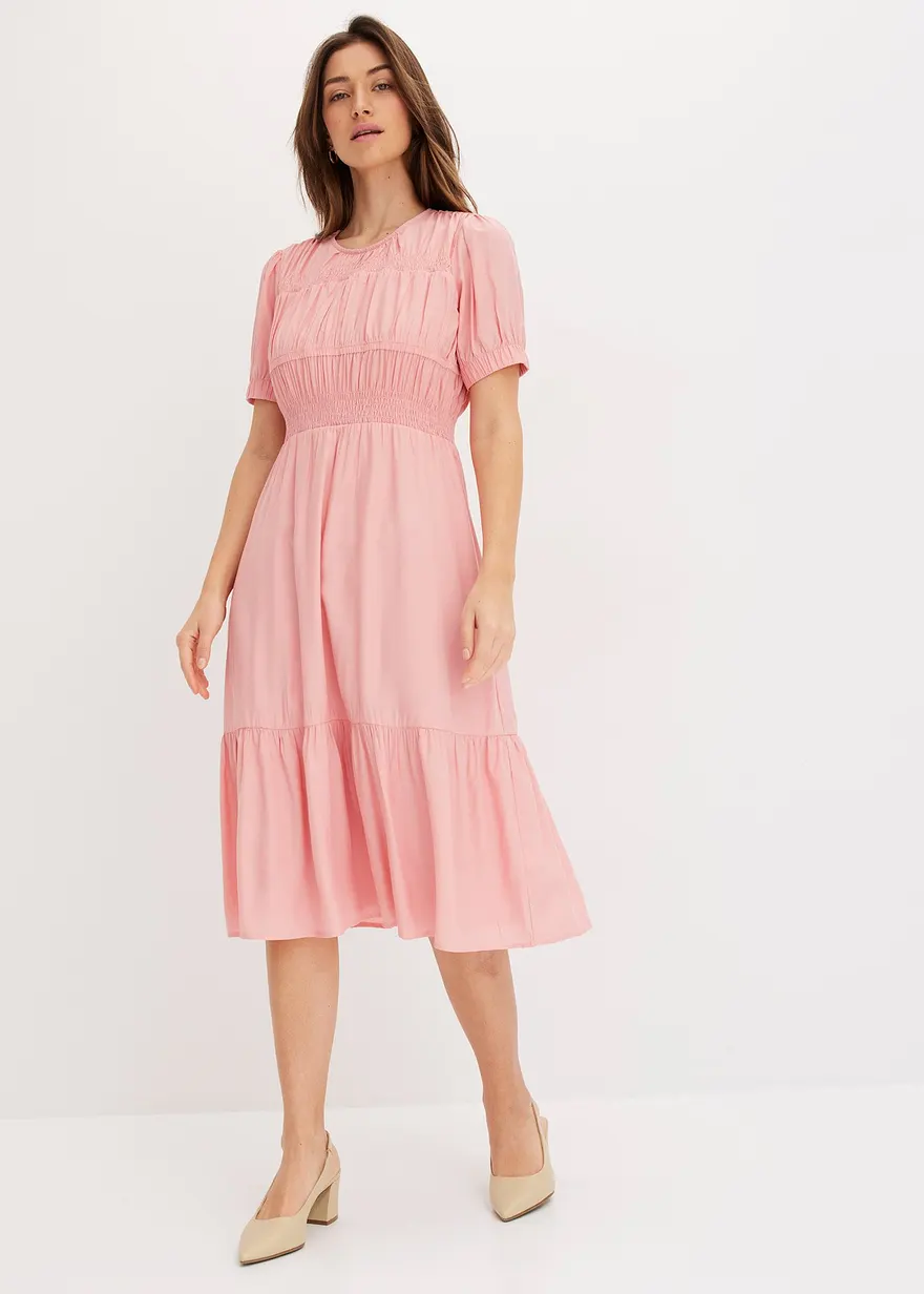 Bonprix Wadenlanges Kleid Mit Leicht Ausgestelltem Rockteil Und Gerafftem Halsausschnitt