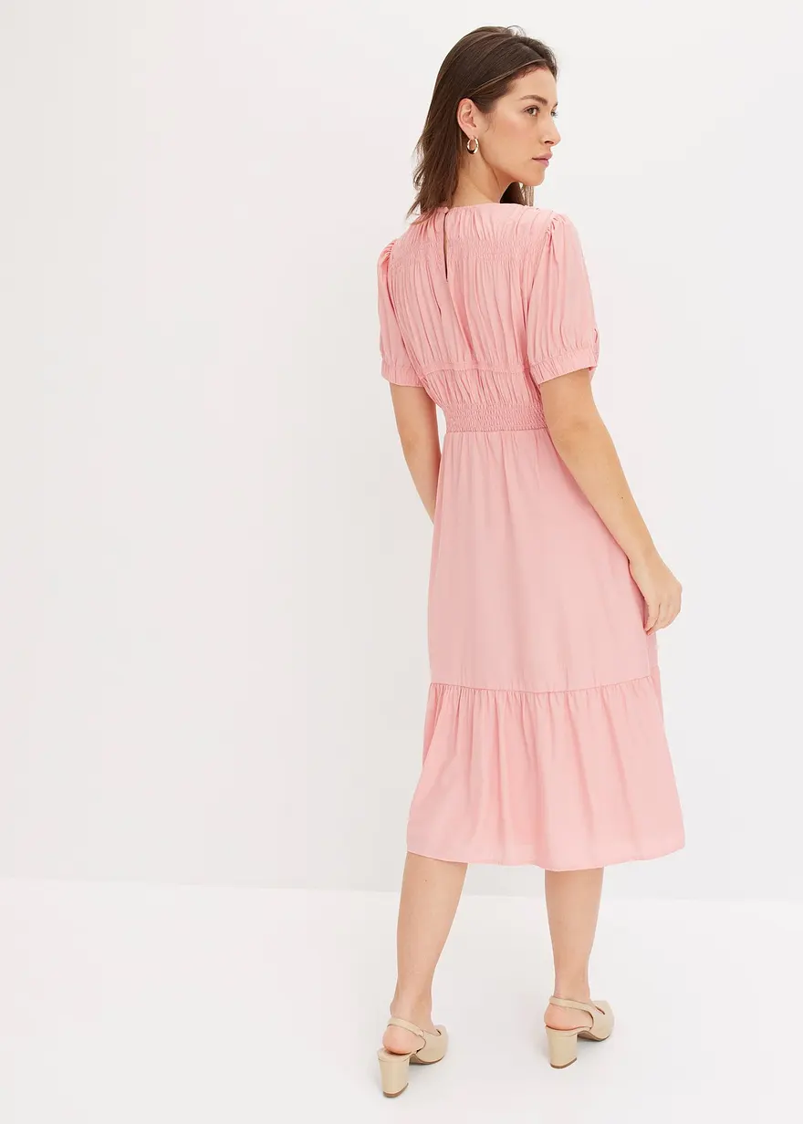 Bonprix Wadenlanges Kleid Mit Leicht Ausgestelltem Rockteil Und Gerafftem Halsausschnitt