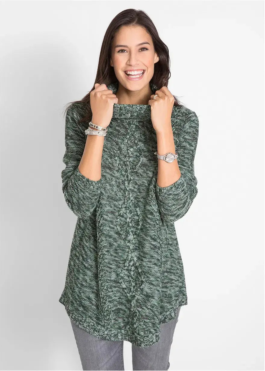 Bonprix Warmer Pullover Mit Rollkragen Umspielt Die Hüfte - Grün - Damen