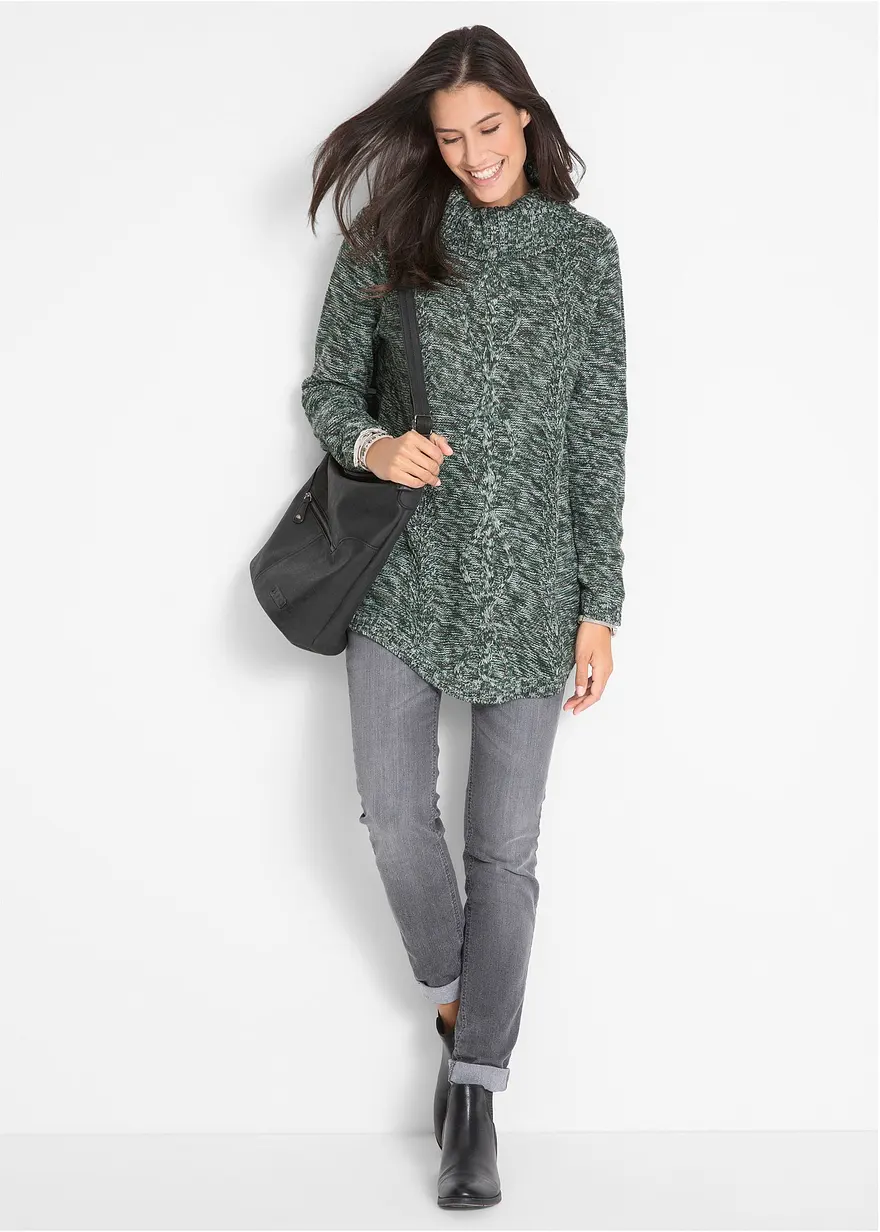 Bonprix Warmer Pullover Mit Rollkragen Umspielt Die Hüfte - Grün - Damen